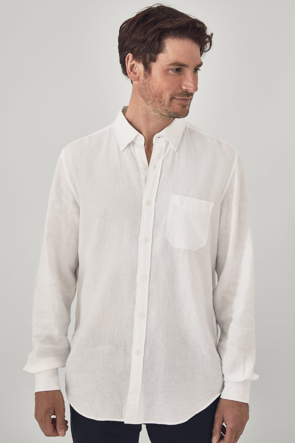 Regular Fit Linen Piece Dyed Long Sleeve Shirt