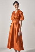 Cotton Sateen Gathered Waist Dress