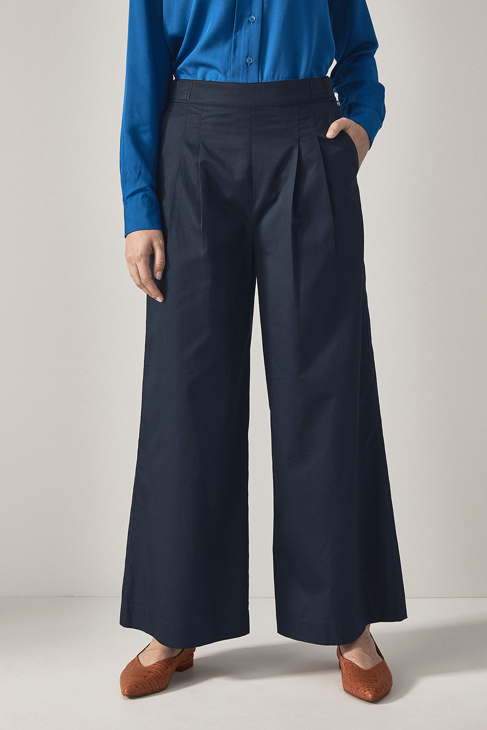 Cotton Sateen Wide Leg Pant