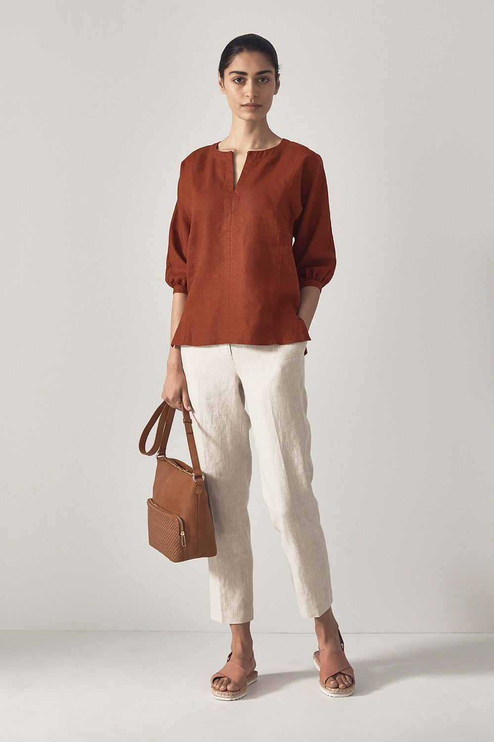 Linen Vent Neck Top