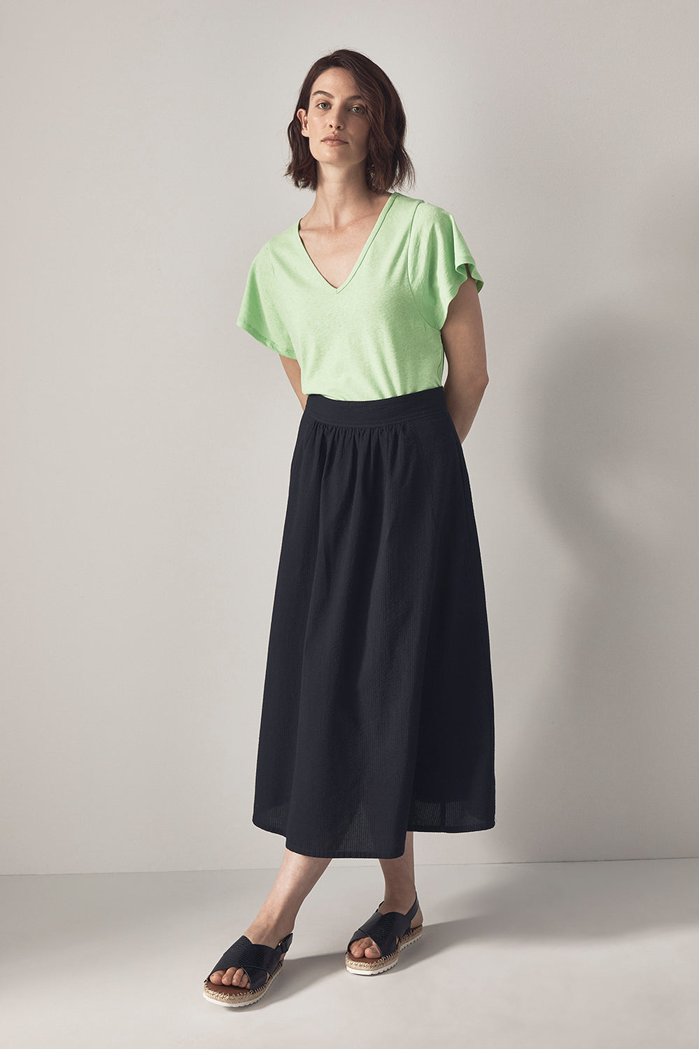 Linen Cotton Flutter Sleeve T-Shirt