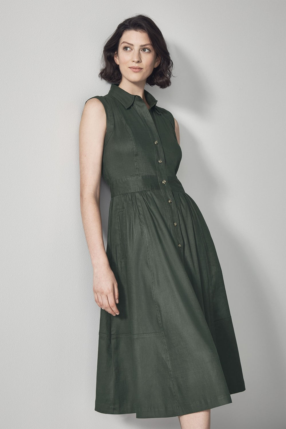 Stretch Linen Seam Detail Dress