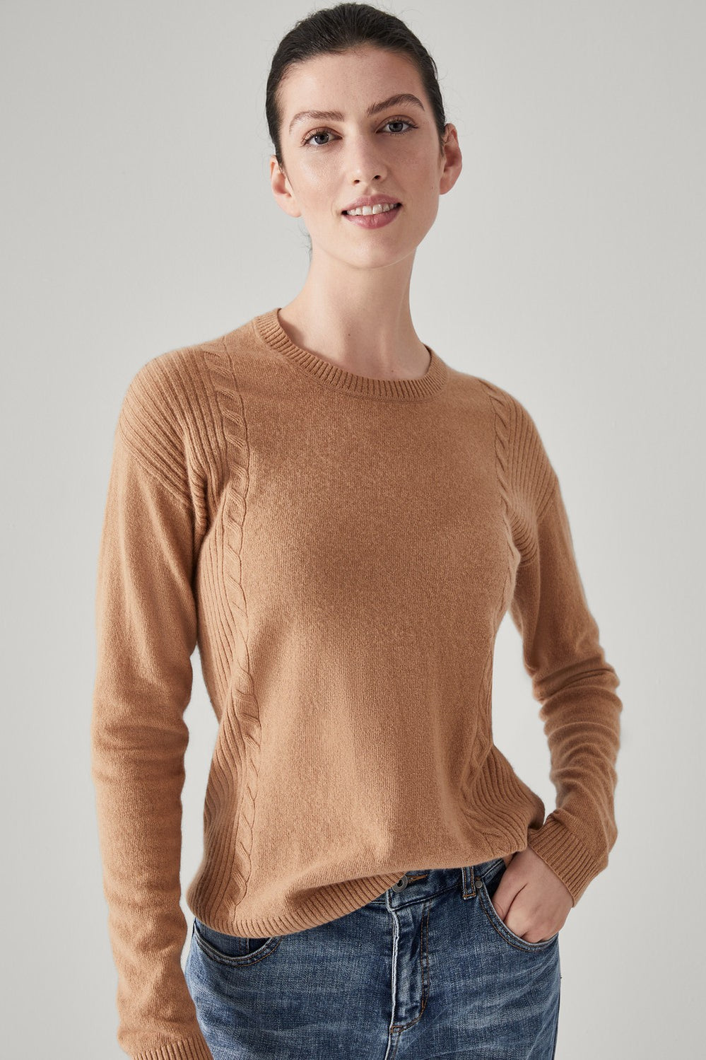 Merino Cashmere Cable Detail Crewneck
