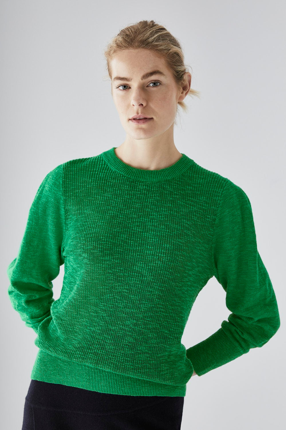 Linen Blend Tuck Sleeve Knit