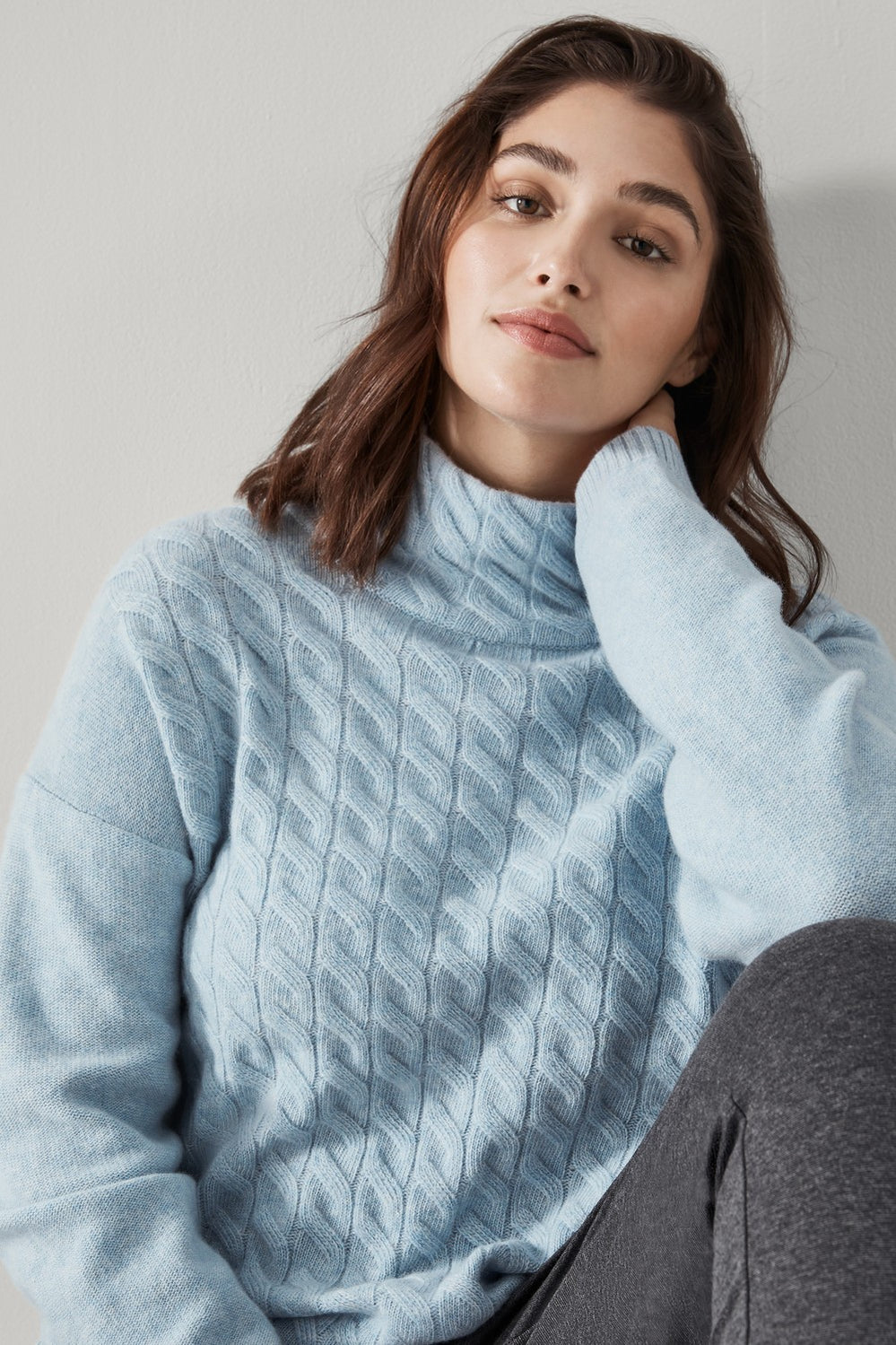 Merino Cashmere Cable Front Rollneck
