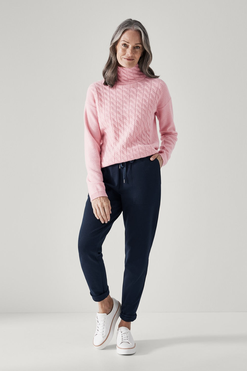 Merino Cashmere Cable Front Rollneck