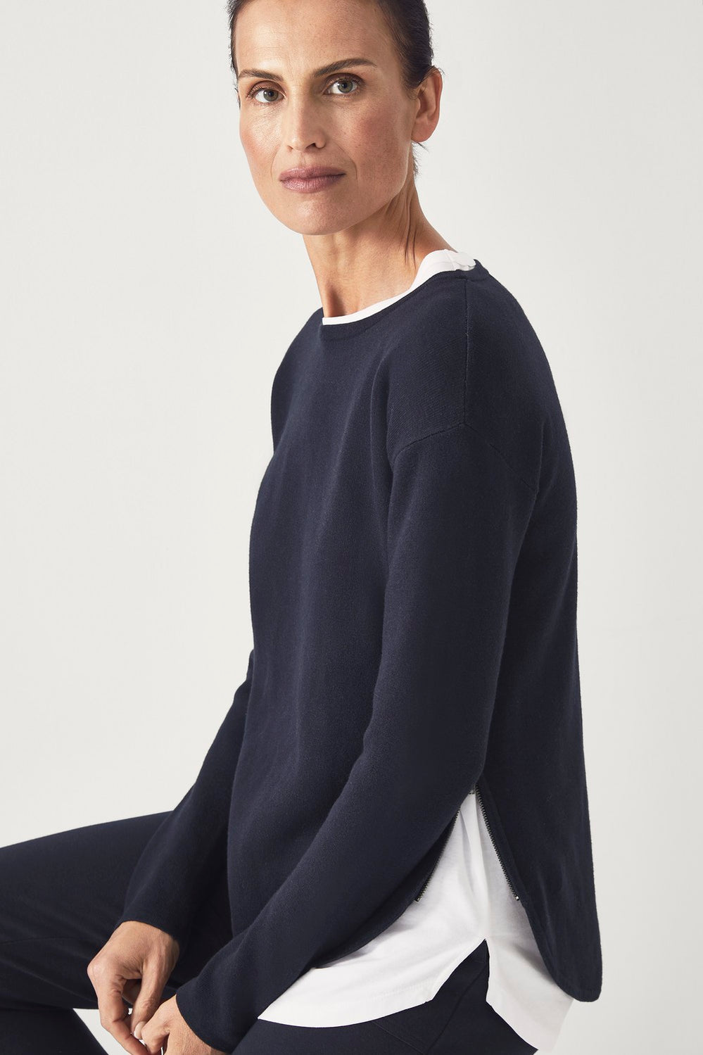 Cotton Cashmere Zip Hem Knit