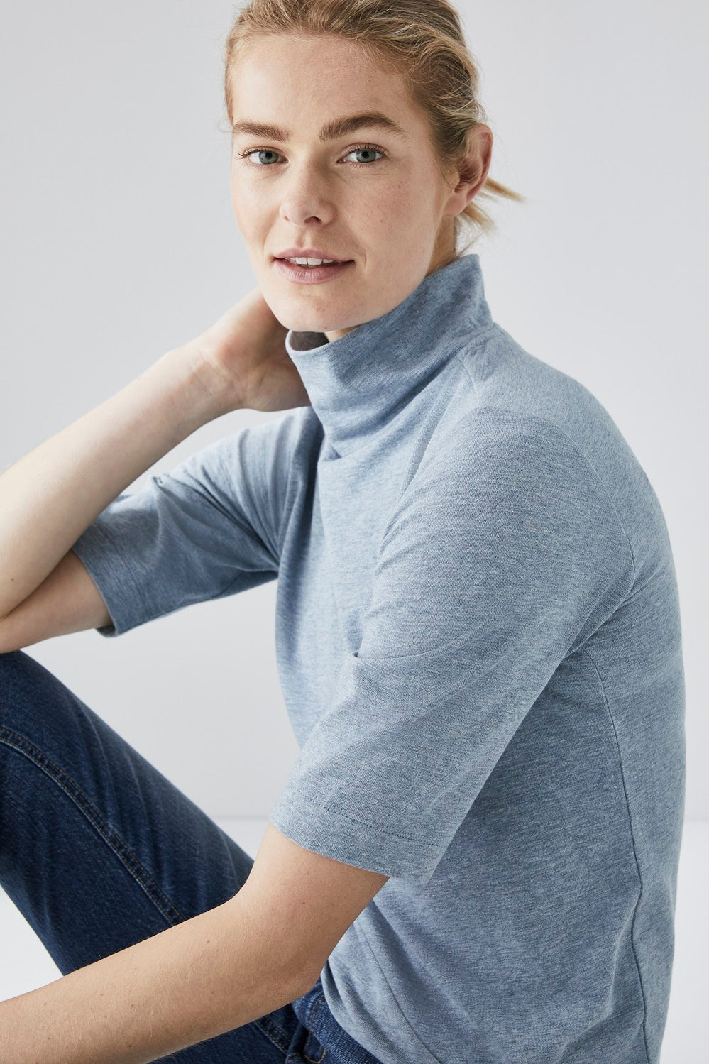 Melange Mock Neck T-Shirt