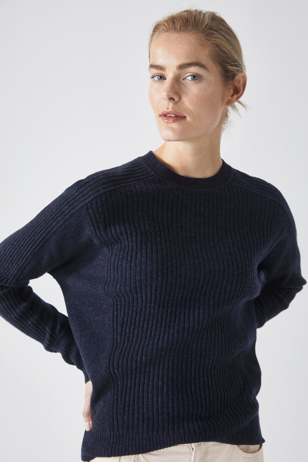 Merino Cashmere Rib Detail Knit