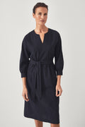 Seersucker Vent Neck Dress
