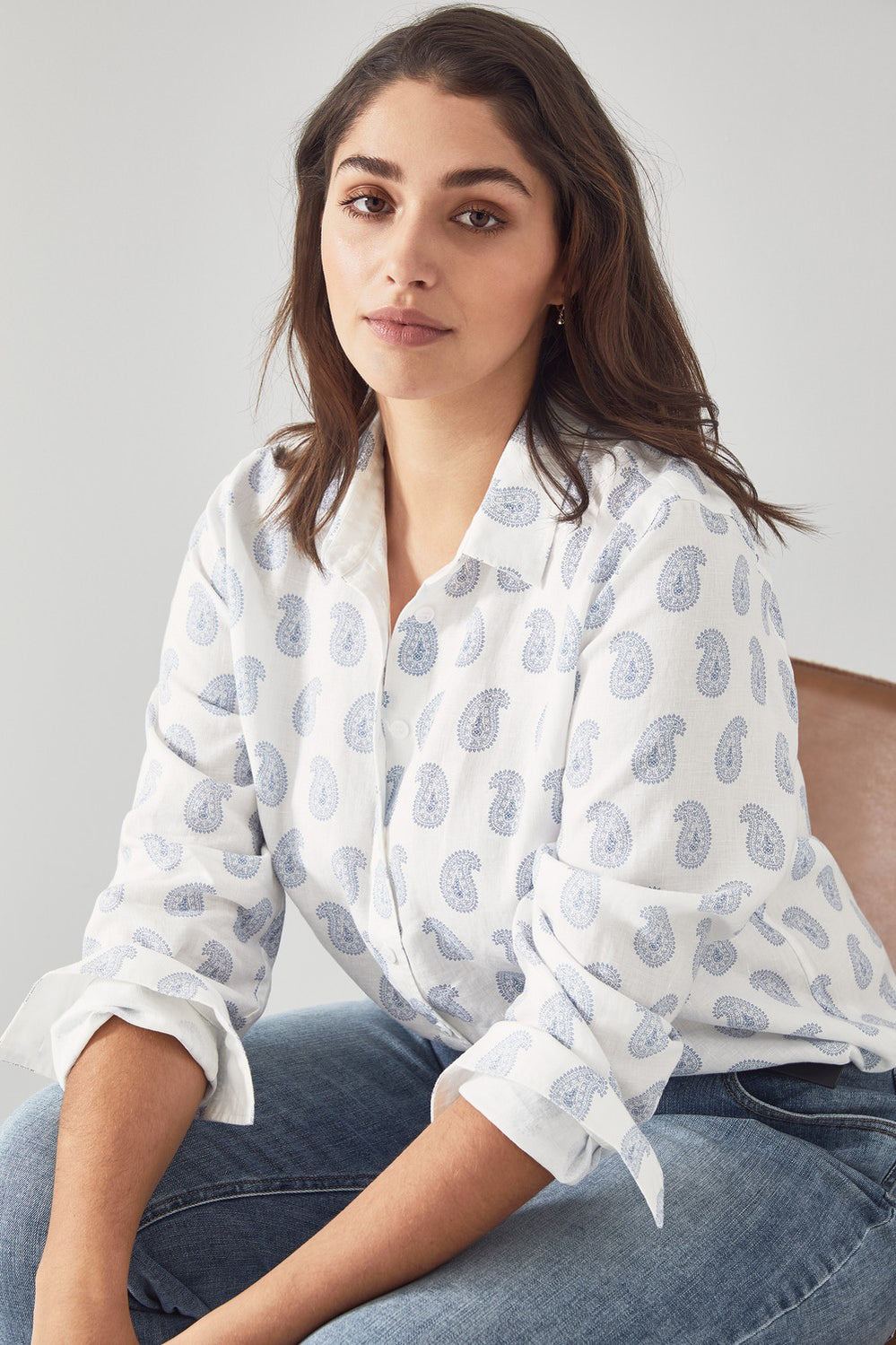 French Linen Paisley Print Shirt