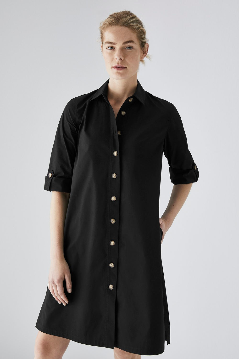 Cotton Poplin Tab Sleeve Dress