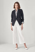 Stretch Cotton Blend Double Breasted Blazer