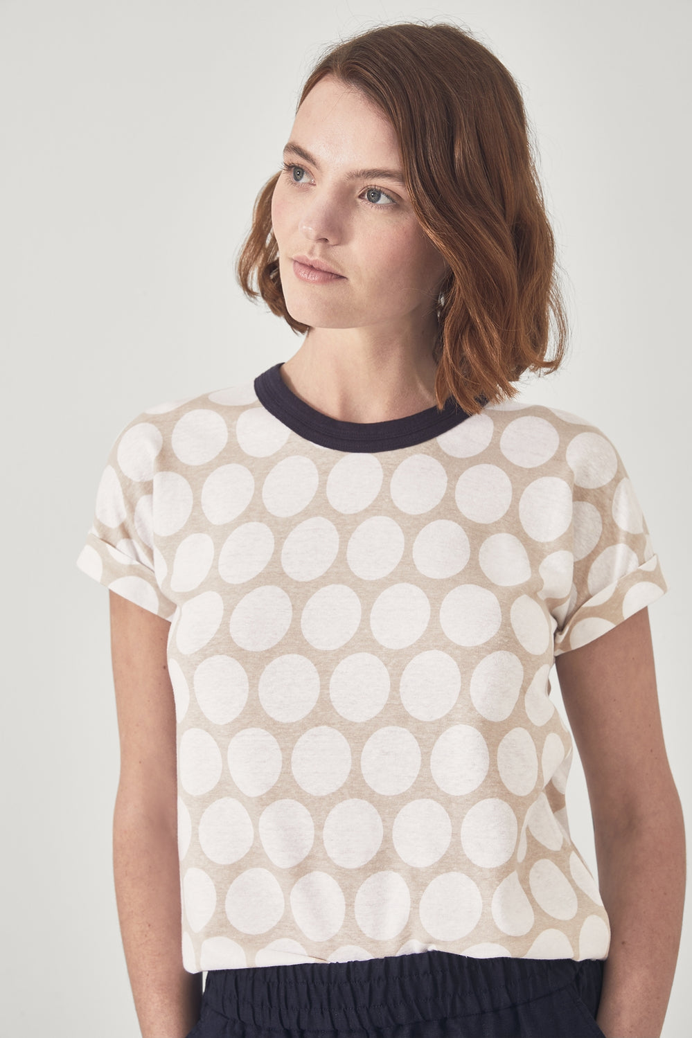 Linen Cotton Spot Print T-Shirt