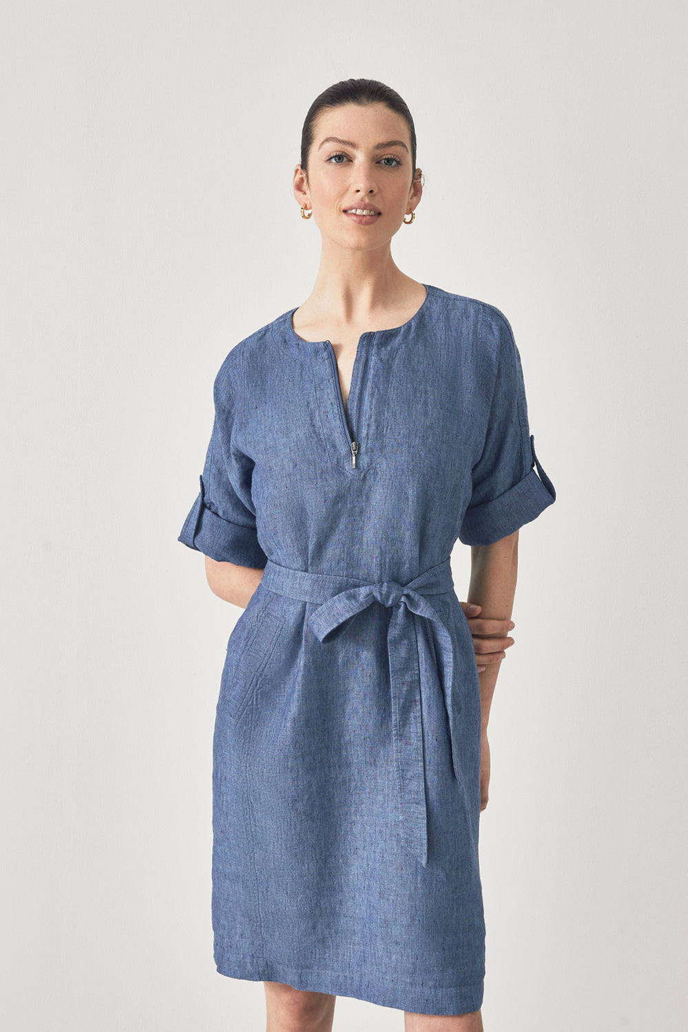 Linen Yarn Dyed Dolman Sleeve Dress