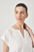 Linen Short Sleeve Vent Neck Top