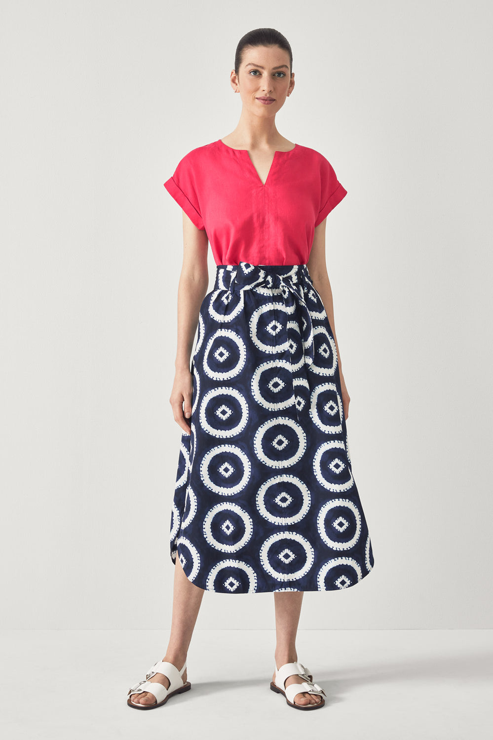 Cotton Poplin Batik Belted Skirt