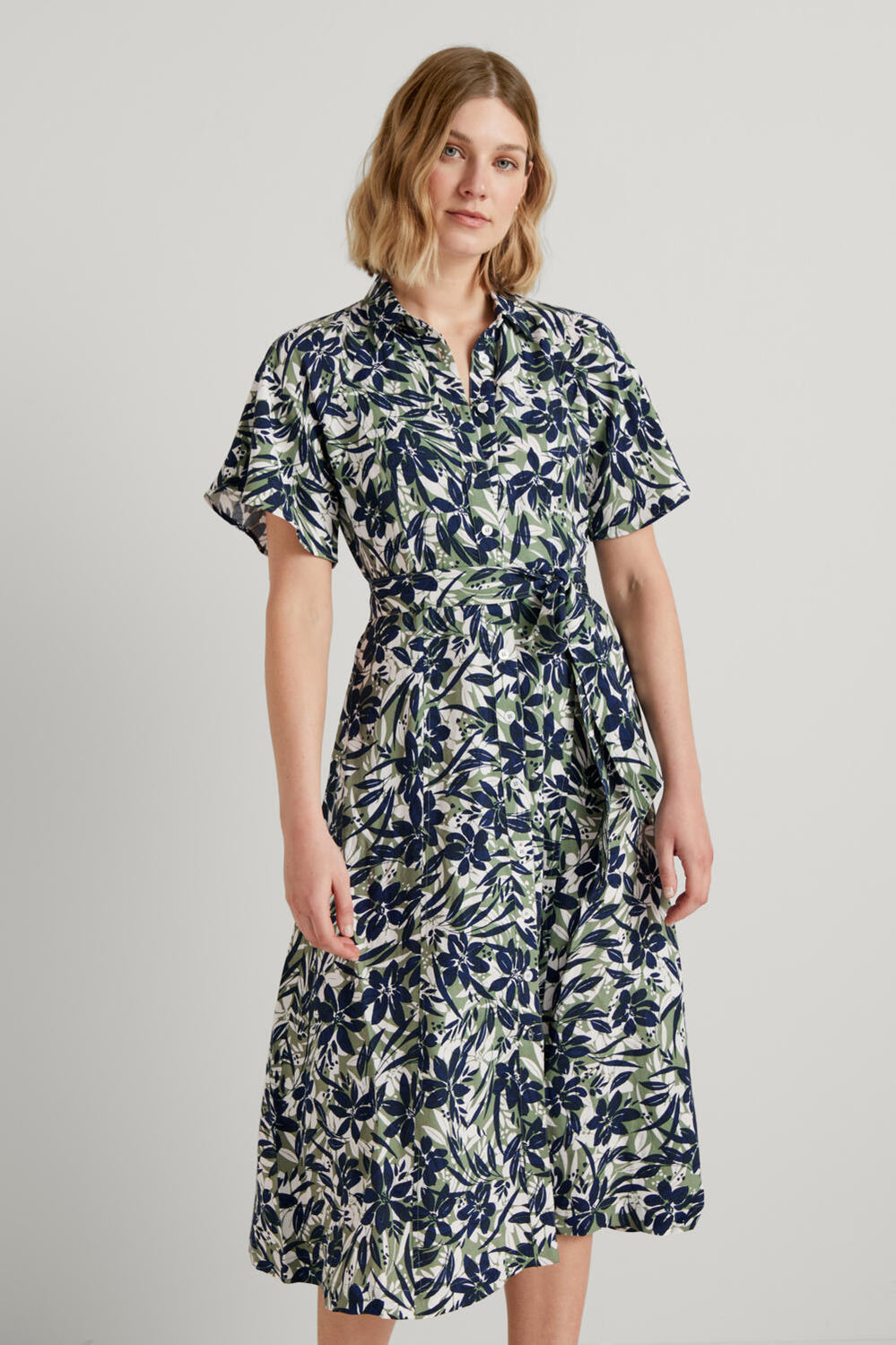 Calypso Floral Flutter Sleeve Shirt Dress