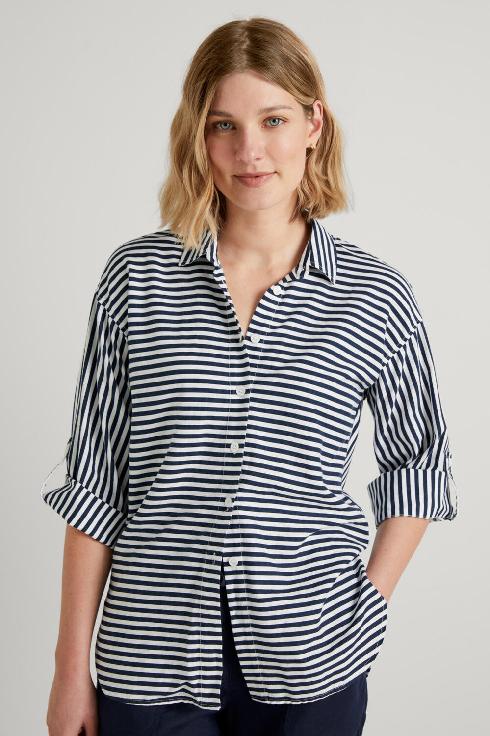 Cotton Modal Stripe Longline Shirt