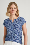 Linen Cotton Oasis Frond Vent Neck T-Shirt