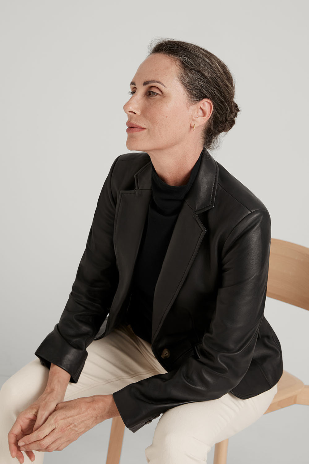 Leather Notch Collar Blazer