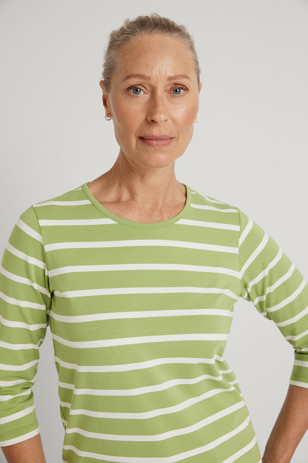 Cotton Stripe 3/4 Sleeve T-Shirt
