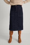 Stretch Denim Midi Skirt