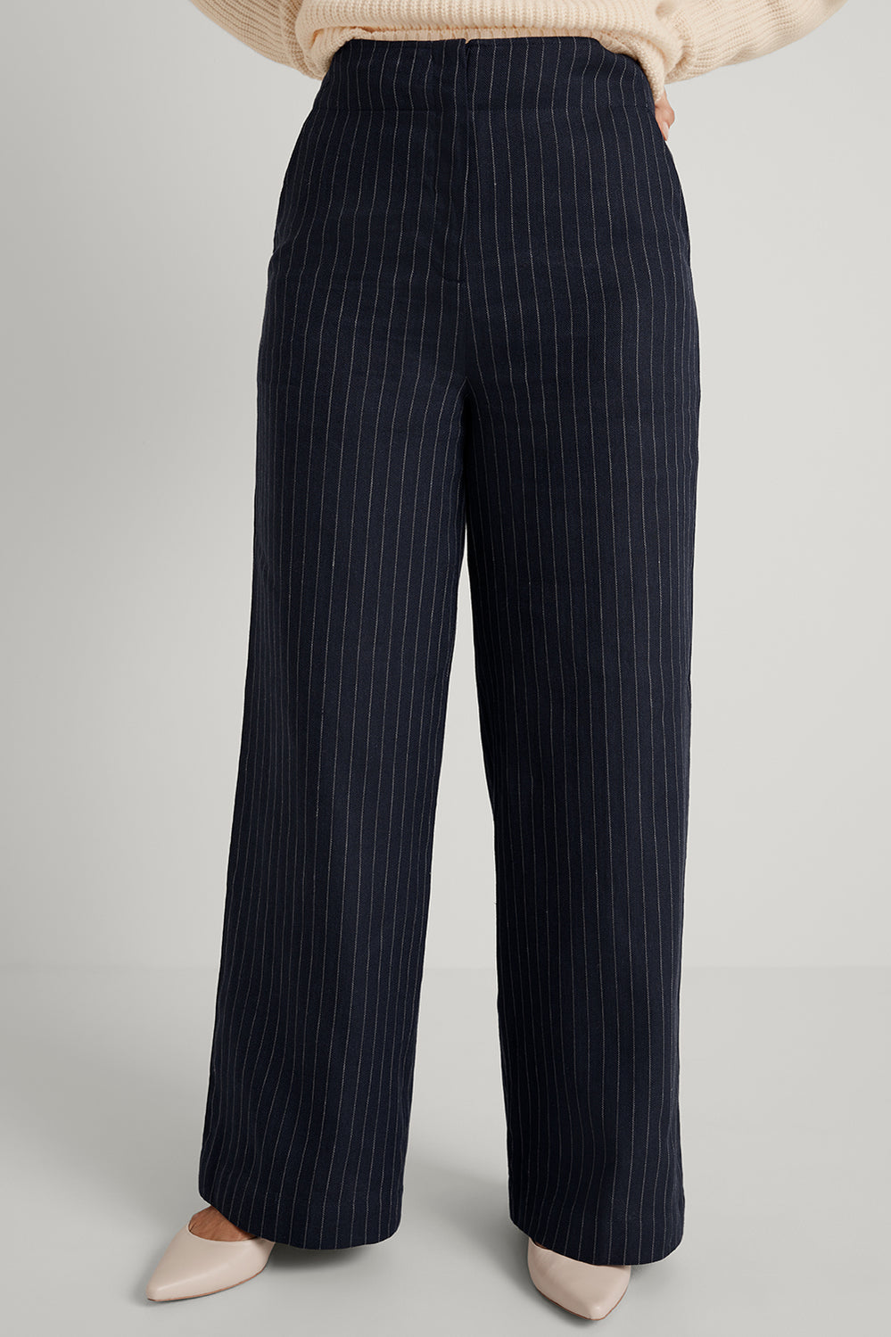 Linen Cotton Pinstripe Wide Leg Pant