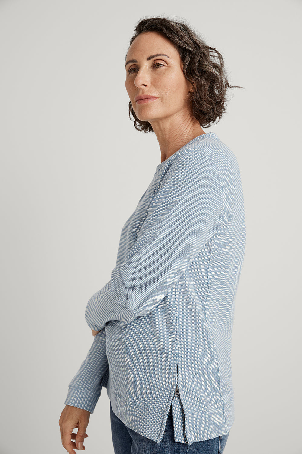 Yarn Dyed Pique Zip Hem Sweat