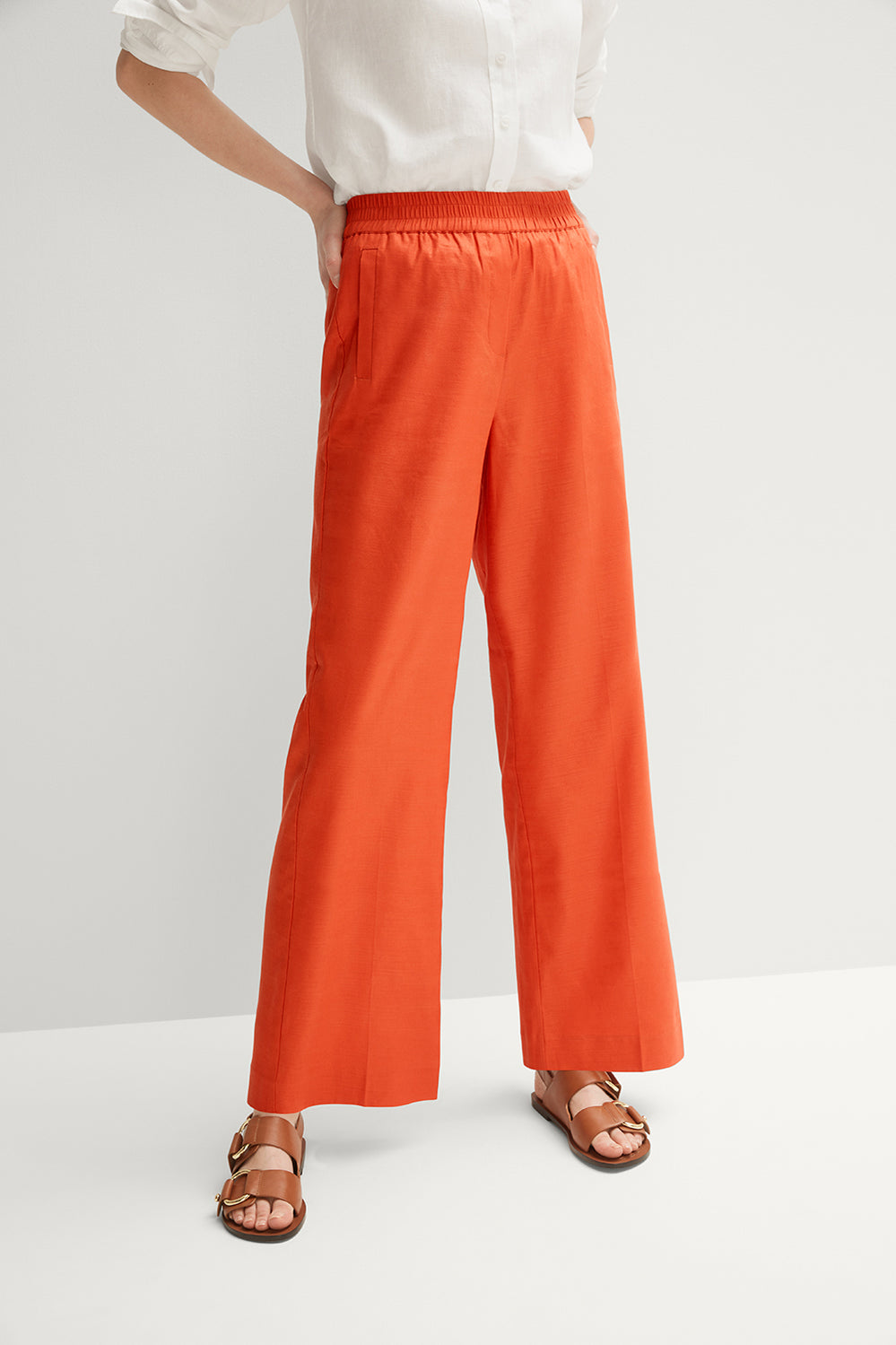 Stretch Linen Wide Leg Pull On Pant