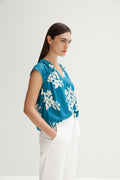 Etched Floral Gather Detail Sleeveless Blouse