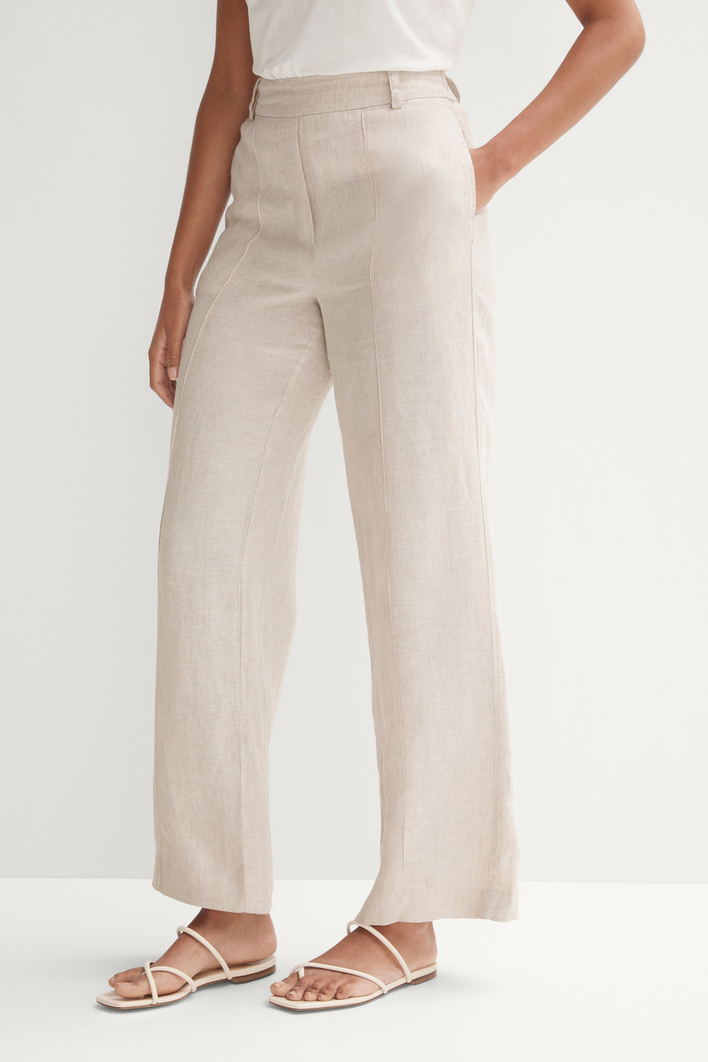 Linen Yarn Dyed Wide Leg Pull On Pant