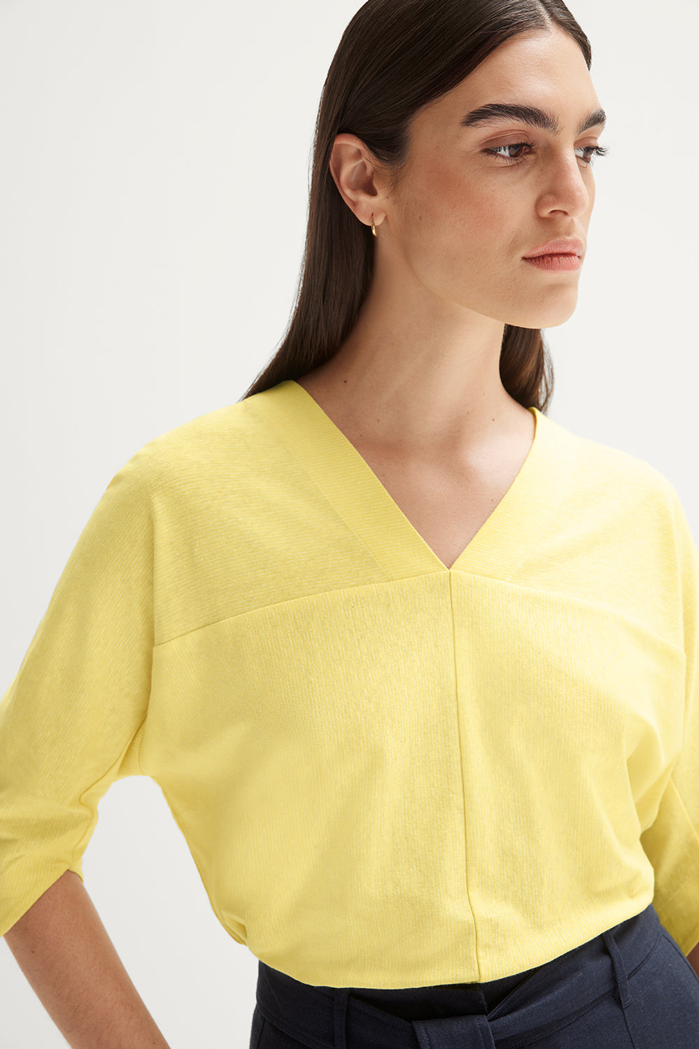 Linen Cotton End On End Dolman Sleeve T-Shirt