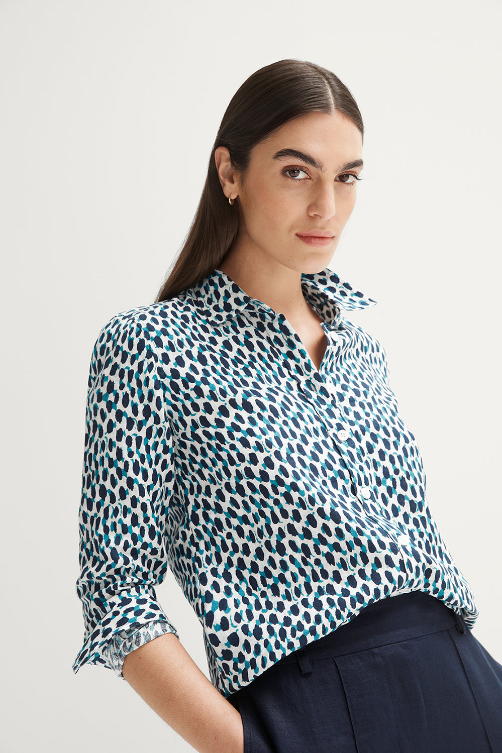 Linen Overlay Spot Print Shirt
