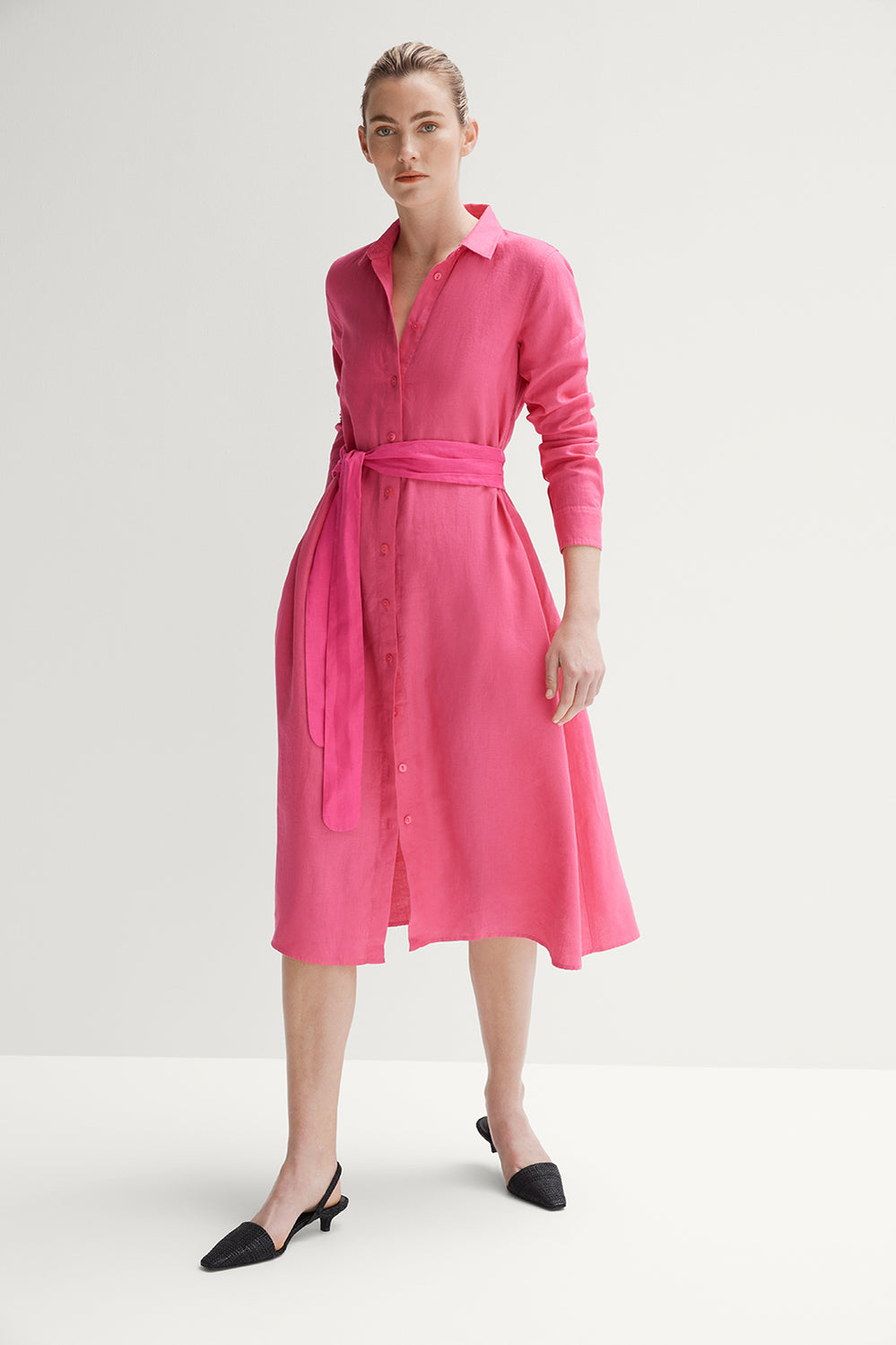 Linen Tie Detail Shirt Dress
