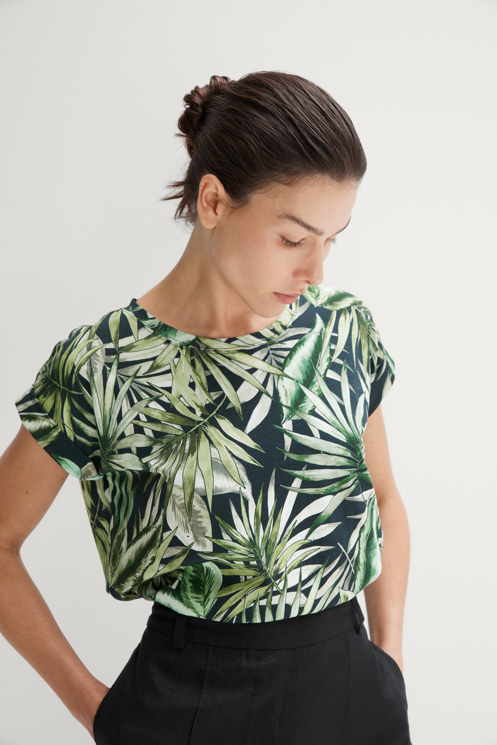 Pima Cotton Rainforest Print Cuff Sleeve T-Shirt