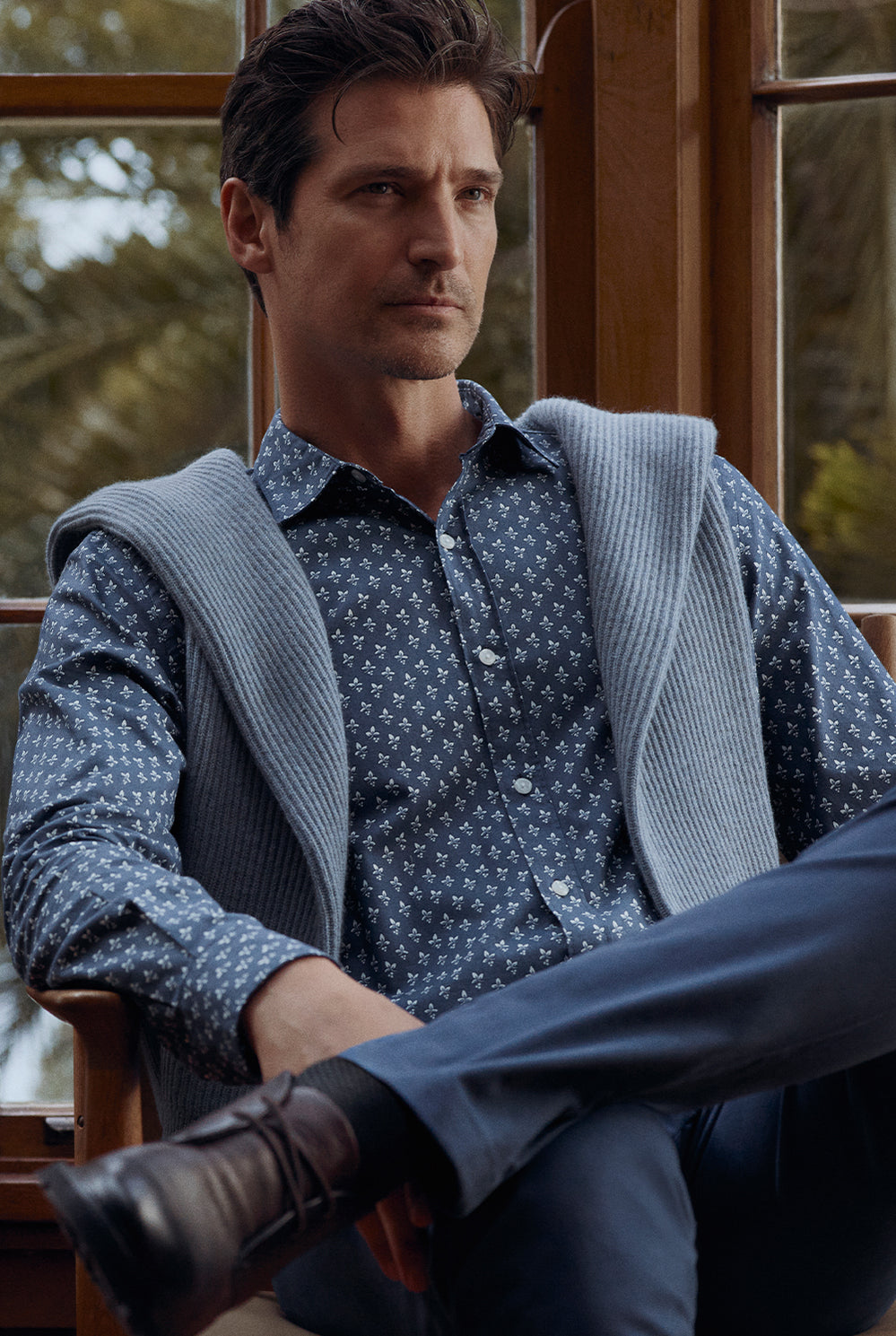 Tailored Fit Tonal Trio Leaf Shirt