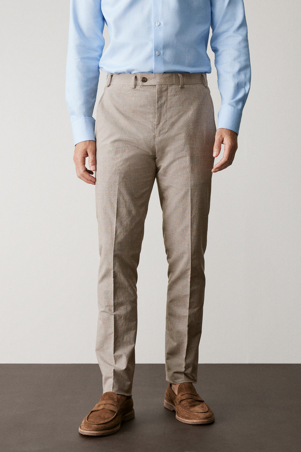 Italian Cotton Linen Check Slim Pant