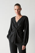 Viscose Silk Jacquard Twist Front Blouse