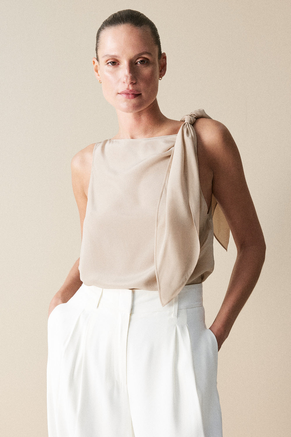 Silk Tie Detail Sleeveless Top