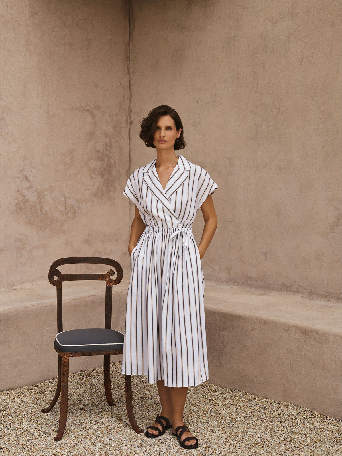 Yarn Dyed Stripe Cap Sleeve Dress
