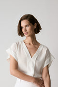 Silk V Neck Short Sleeve Blouse