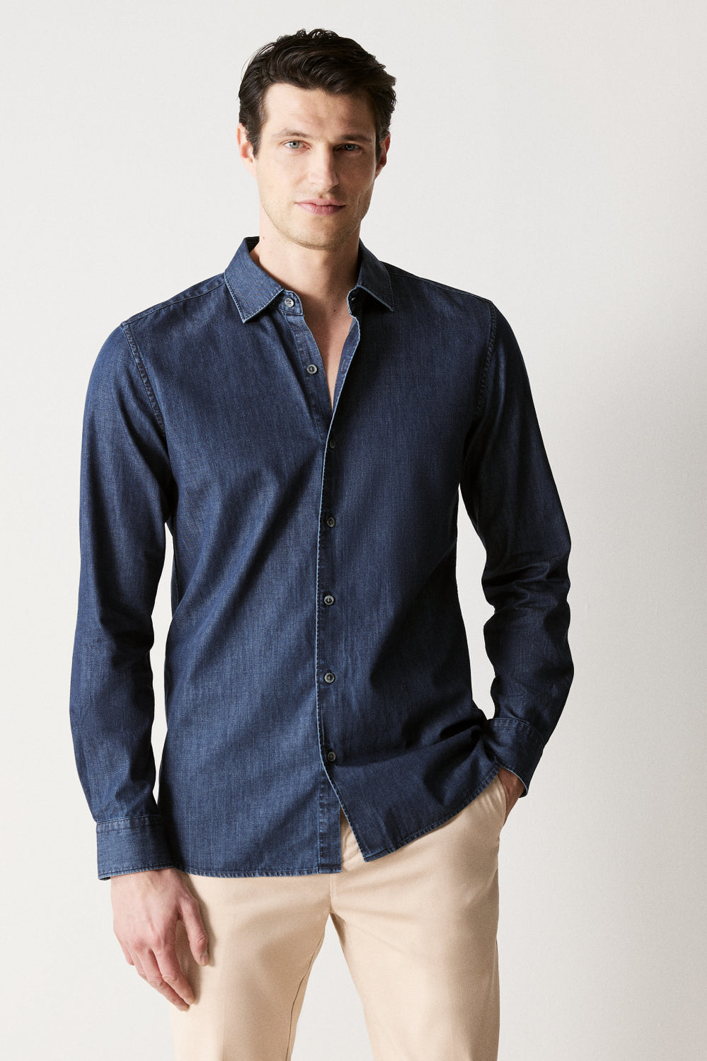 Tailored Fit Cotton Denim Shirt