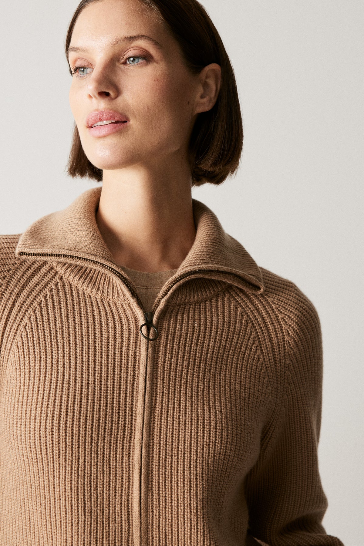 Wool Yak Rib Zip Through Cardigan