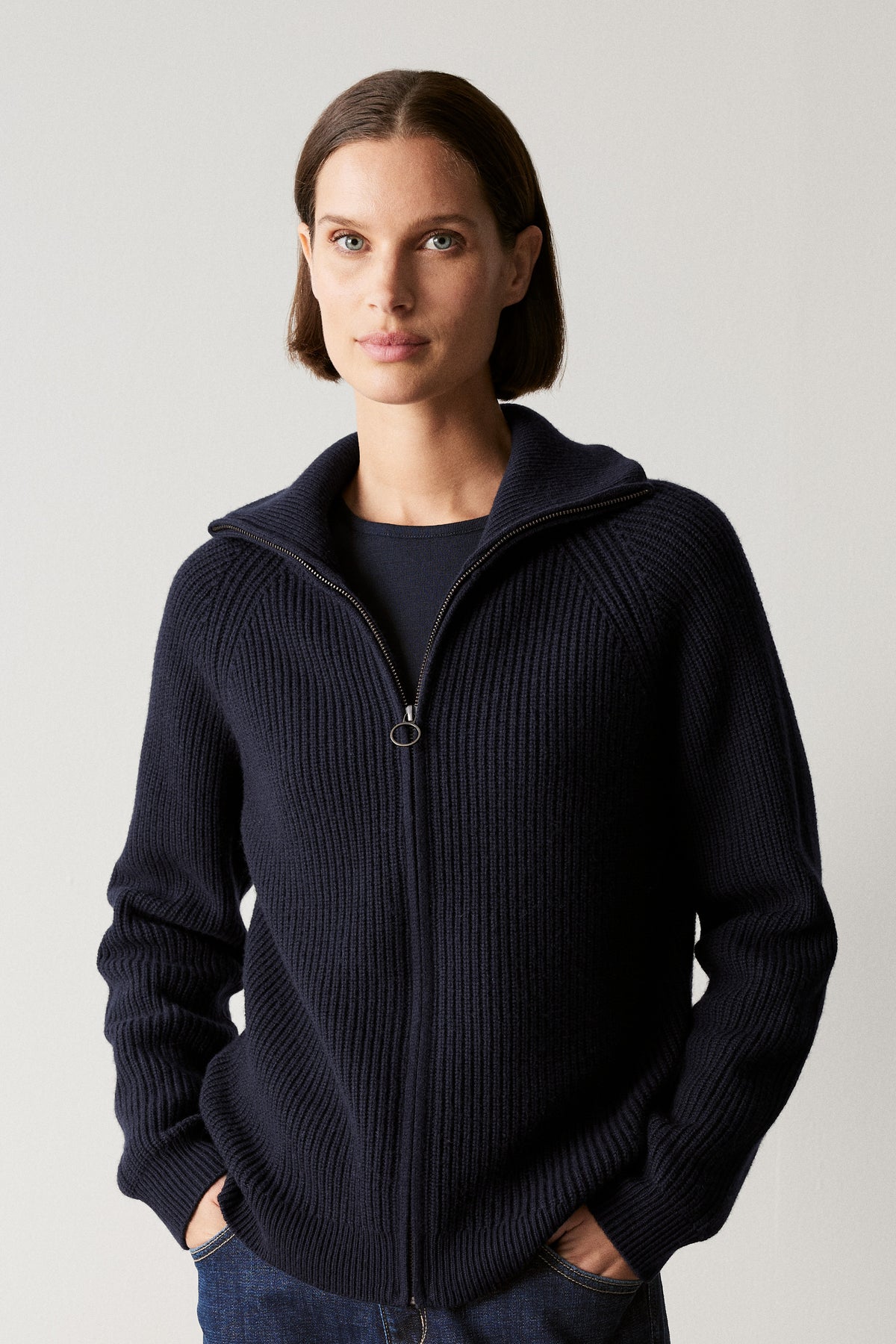 Wool Yak Rib Zip Through Cardigan