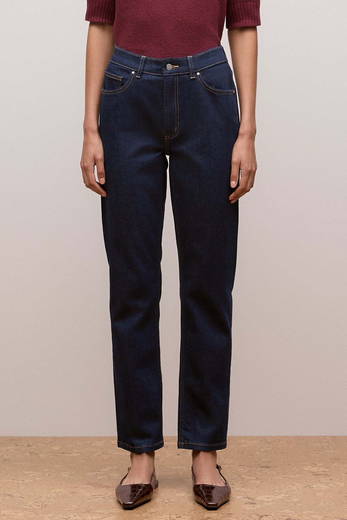 Mid Rise Straight Leg Jean