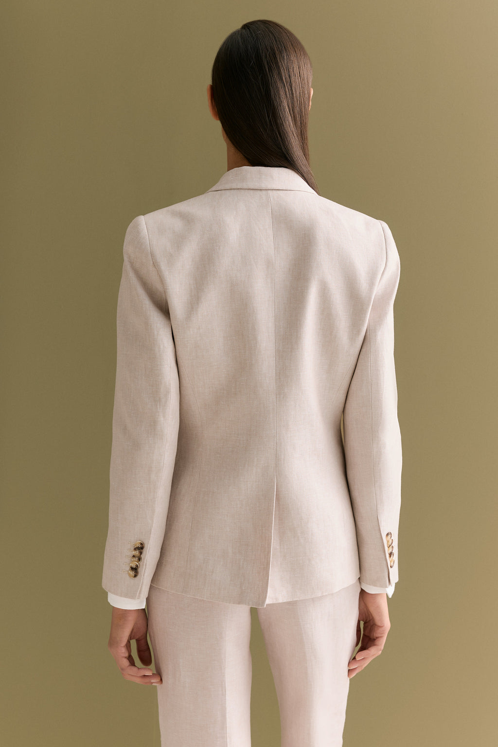 Yarn Dyed Linen Twill Single Breasted Blazer