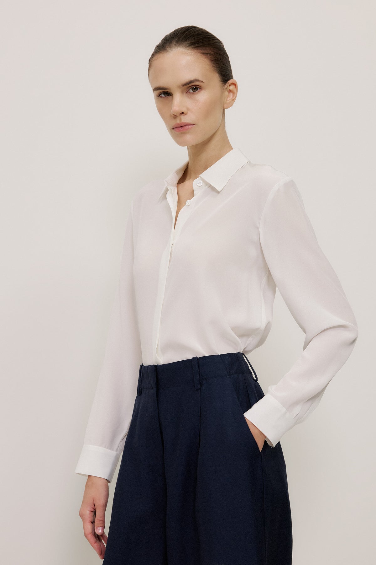 Silk Concealed Placket Shirt