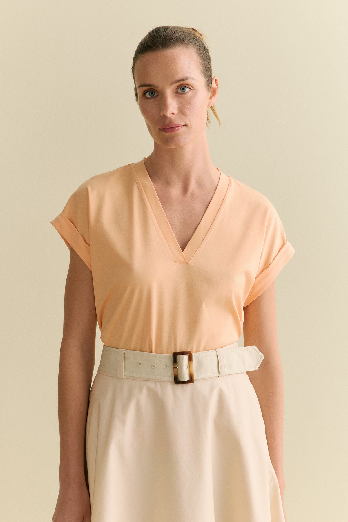 Cotton Interlock V Neck T-Shirt