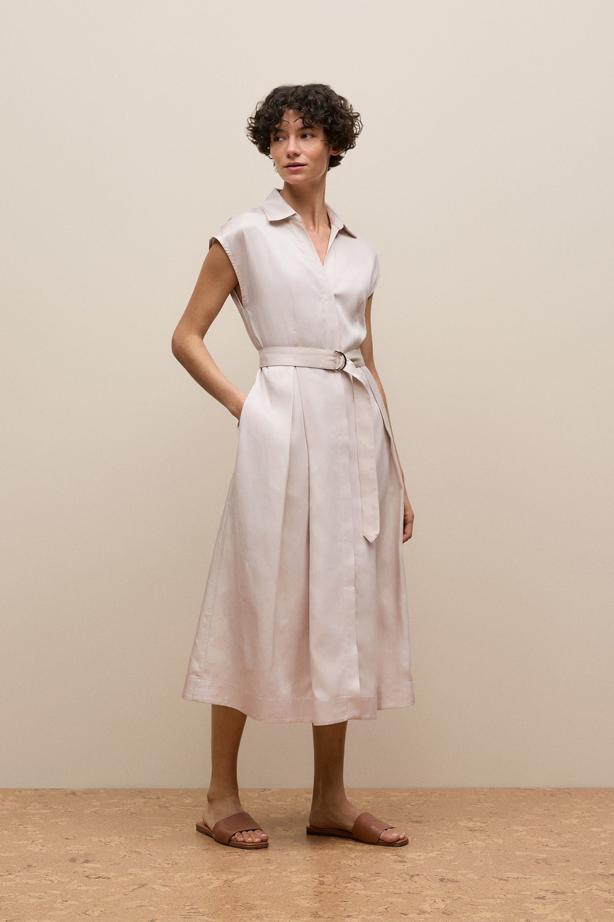 Soft Pleat Belted Dress